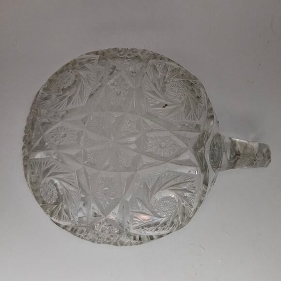 Antique American Brilliant Cut Glass Handled Nappy Bowl 6.5" Starburst Pattern - Picture 6 of 6